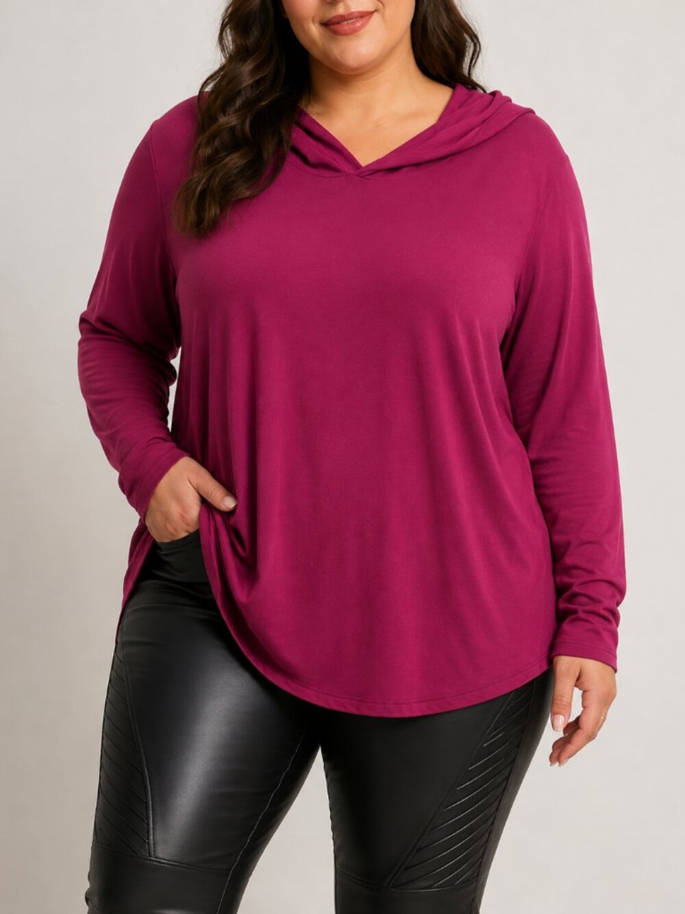 LIVI Active Lane Bryant Berry Hooded Long Sleeve Top 14/16 Plus Size
